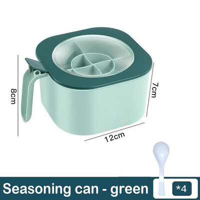 4 viename prieskonių stiklainio prieskonių dėžutė su šaukštu kelių skyrių druskos pipirų prieskonių prieskonių talpykla Stiklainiai Puodai Virtuvės priedai