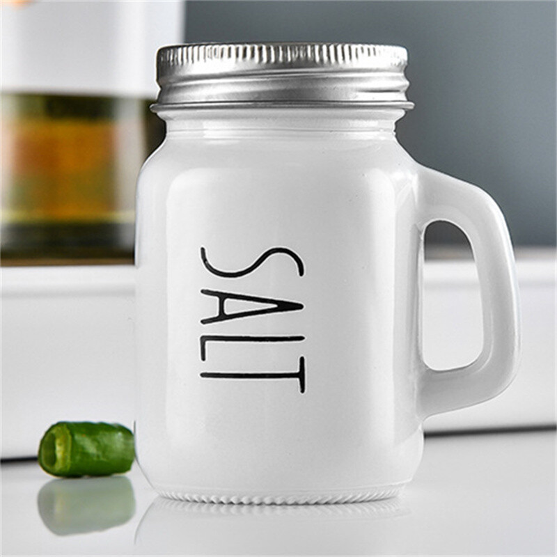 4 tk klaasist maitseainešeikeri komplekt käepidemega roostevabast terasest kaanega must valge vintag disain soola vürtsi pipra pudelid köögitööriist