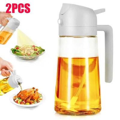 2 σε 1 470 ml Glass Spray Oil Sprayer Bottle Spray Oil Dispenser Oil Jar Cruet BBQ Kitchen Baking Roasting Picnic Kitchen