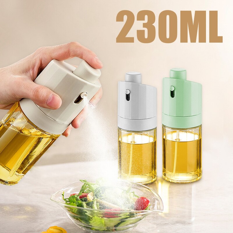 Uus 230 ml kaasaskantav klaasist õlipihusti toiduvalmistamiseks pressitud oliiviõli dosaatoriga pudel salati grilli köögi küpsetuspikniku jaoks