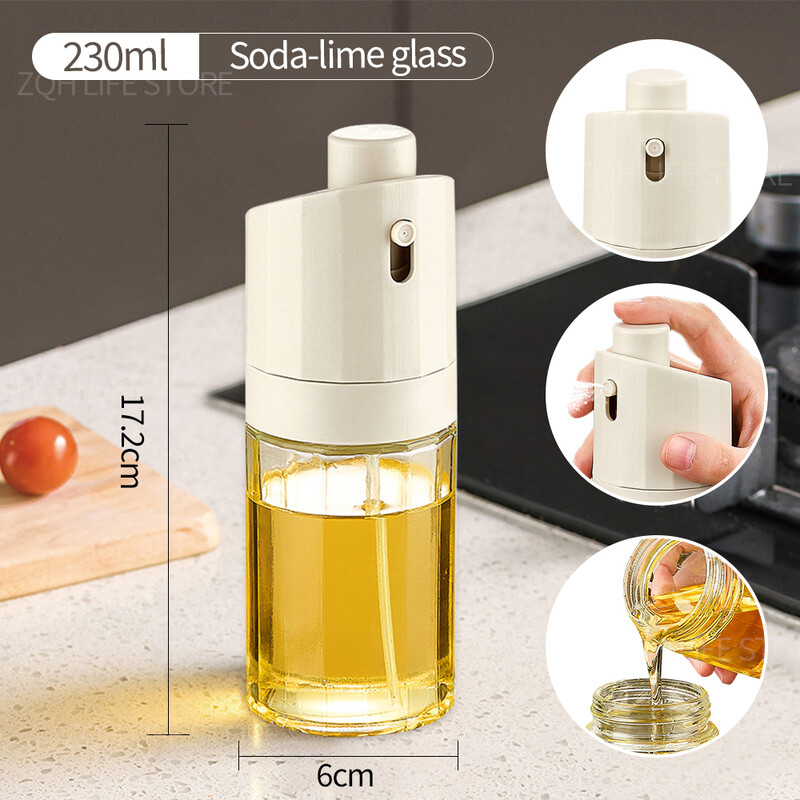 Uus 230 ml kaasaskantav klaasist õlipihusti toiduvalmistamiseks pressitud oliiviõli dosaatoriga pudel salati grilli köögi küpsetuspikniku jaoks