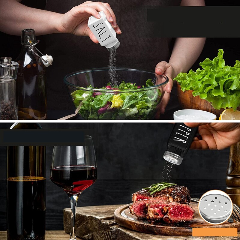 Soola- ja pipraloksurite klaasikomplekt Soolapuksuri klaasvürtspurgid, mustvalged, siltidega köögi kaunistamiseks