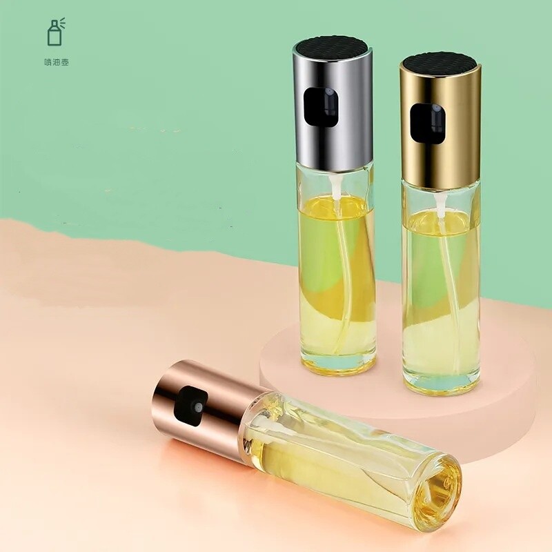 Didelio borosilikatinio stiklo purškiamas aliejaus butelis 304 nerūdijančio plieno purkštuko preso tipas, nepralaidus aliejui puodas Virtuvė Restoranas Grilis