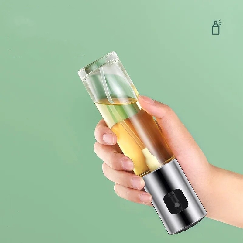 Didelio borosilikatinio stiklo purškiamas aliejaus butelis 304 nerūdijančio plieno purkštuko preso tipas, nepralaidus aliejui puodas Virtuvė Restoranas Grilis