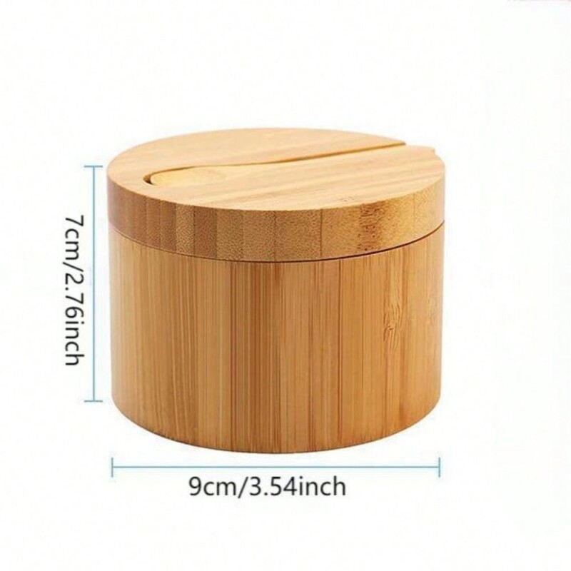 1 γλάστρα από μπαμπού με κουτάλι Μπαμπού κουτί αλατιού με κουτάλι Κουζίνα μπαχαρικών Κουζίνα μαγνητικό περιστρεφόμενο καπάκι μασίφ ξύλο κουτί καρυκευμάτων Ho