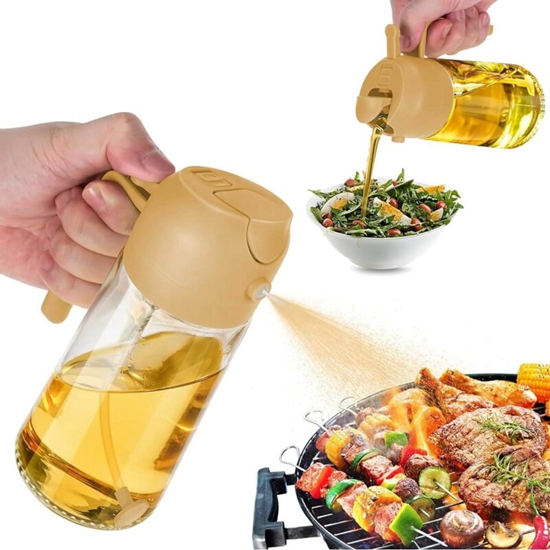 Virtuvės purškiklis, 2 viename alyvuogių aliejaus dozatorius ir aliejaus purkštuvo butelis, aliejaus dozatoriaus butelis virtuvei, skirtas oro gruzdintuvui