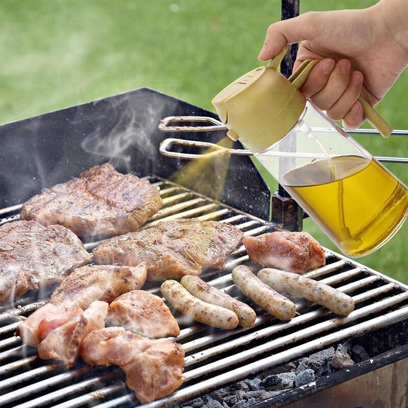 Virtuvės purškiklis, 2 viename alyvuogių aliejaus dozatorius ir aliejaus purkštuvo butelis, aliejaus dozatoriaus butelis virtuvei, skirtas oro gruzdintuvui