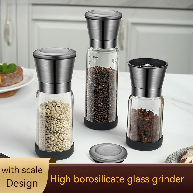 Y-186 klaaspipraveski käsitsi majapidamispulber seesami musta pipra veskid köök värskelt jahvatatud maitseainepudeli tööriistad