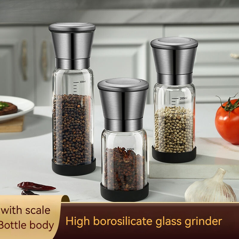 Y-186 klaaspipraveski käsitsi majapidamispulber seesami musta pipra veskid köök värskelt jahvatatud maitseainepudeli tööriistad