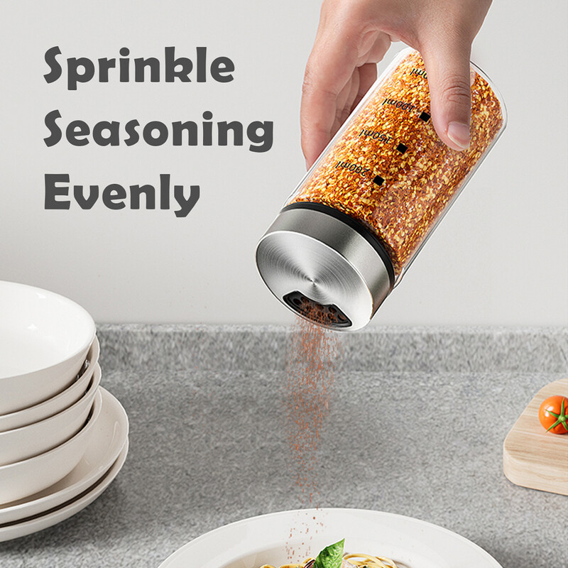 WMMO kõrgborosilikaatklaasist maitseainepurk roostevabast terasest kaanega, lülitusrežiimile pööramine, soolaloksuti soola ja vürtside jaoks