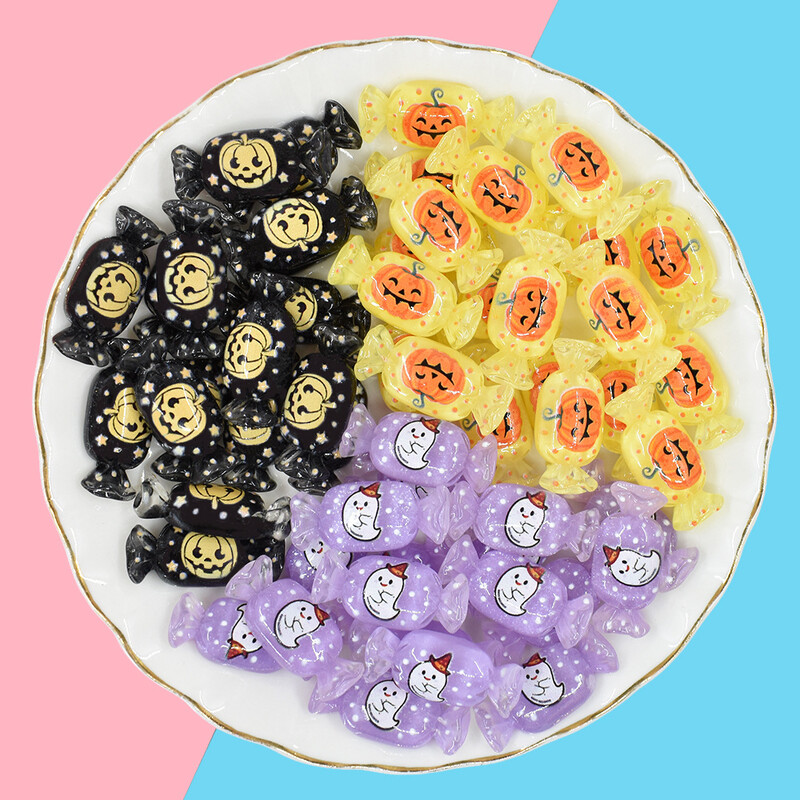 10 vnt Helovino moliūgų vaiduoklis saldainių plokščio galo kabošono dervos pakabukai iškarpų knygelių dekoravimui pasidaryk pats papuošalų kūrimo priedai