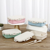 Кутия за обяд за микровълнова фурна от 1000 мл за деца, училище, екологично чиста Кутия за бенто от пшенична слама, без BPA, Кухненска пластмасова кутия за храна Кутия за обяд