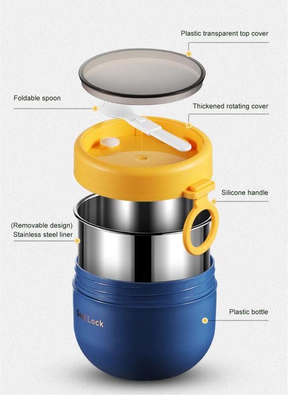 600 ml Maisto terminis stiklainis, izoliuotas sriubos puodelis Termoso talpyklos nerūdijančio plieno priešpiečių dėžutės termosas, karštas vakuuminis puodelis su šaukštu