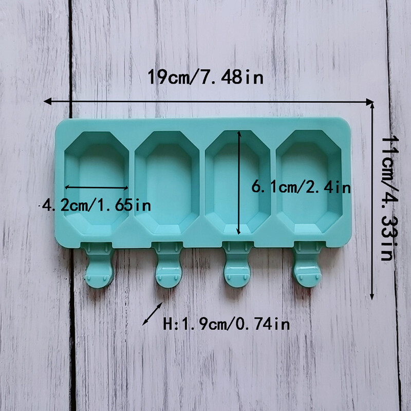 Форма за сладолед с 4 дупки Силиконова форма за сладолед Ледена торта Шоколадов пудинг Форми с форма на скъпоценни камъни Празнични подаръци Инструменти за печене
