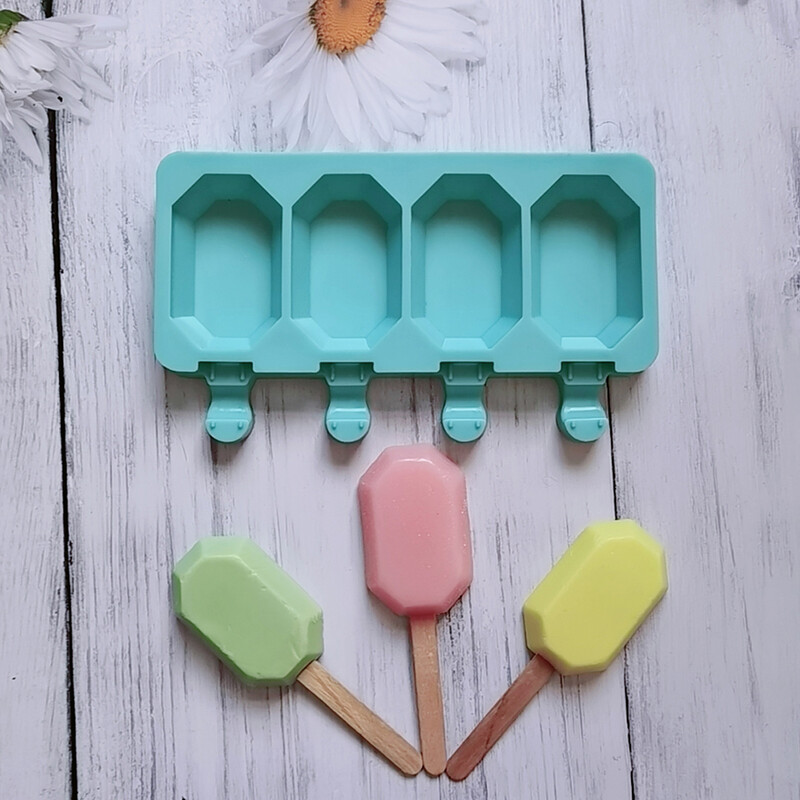 Форма за сладолед с 4 дупки Силиконова форма за сладолед Ледена торта Шоколадов пудинг Форми с форма на скъпоценни камъни Празнични подаръци Инструменти за печене