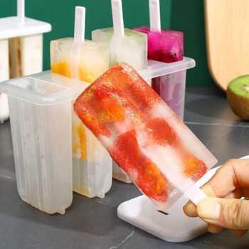 Καλούπια Popsicle 4 Cavities Σπιτική φόρμα παγωτού Επαναχρησιμοποιήσιμη Εύκολη απελευθέρωση Καλούπια παγωτού Καλοκαιρινής κουζίνας Σπιτικά Gadgets για παγωτό