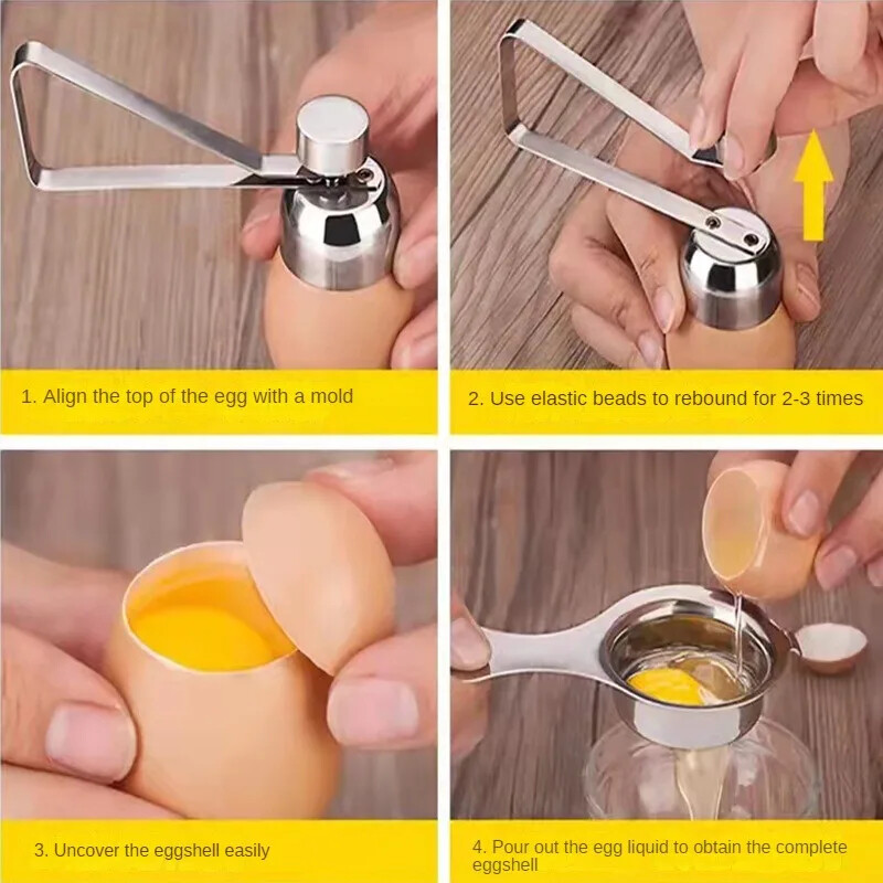 304 Метална отварачка за черупки от яйца Резачка за черупки с двойна глава Отварачка за черупки за яйца Варено сурово яйце Креативни кухненски инструменти Аксесоари