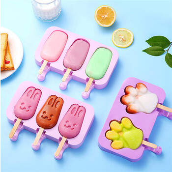 Силиконова форма за сладолед Popsicle Сиамски форми с капак Направи си сам домашна форма за ледена близалка Карикатура Сладко изображение Ръчно изработени кухненски инструменти