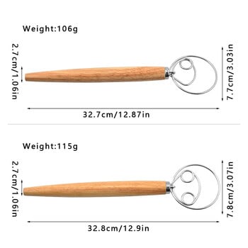 Датска бъркалка за тесто от неръждаема стомана Ръчен миксер за тесто за хляб в холандски стил Дървена дръжка Кухненски инструменти за печене Пасатор за тесто за сладкиши