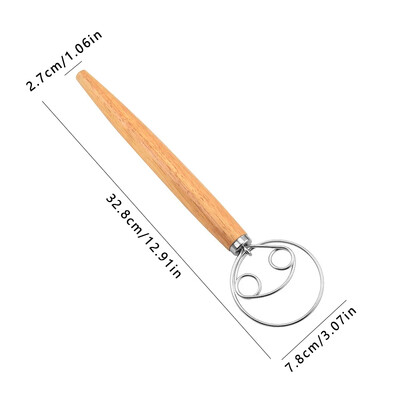 Датска бъркалка за тесто от неръждаема стомана Ръчен миксер за тесто за хляб в холандски стил Дървена дръжка Кухненски инструменти за печене Пасатор за тесто за сладкиши
