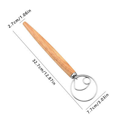 Датска бъркалка за тесто от неръждаема стомана Ръчен миксер за тесто за хляб в холандски стил Дървена дръжка Кухненски инструменти за печене Пасатор за тесто за сладкиши