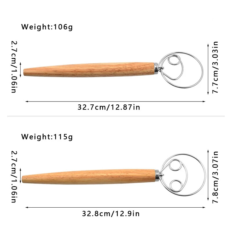Датска бъркалка за тесто от неръждаема стомана Ръчен миксер за тесто за хляб в холандски стил Дървена дръжка Кухненски инструменти за печене Пасатор за тесто за сладкиши