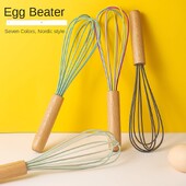 1бр силиконова бъркалка за яйца 10-инчова дървена дръжка Ръчна бъркалка за сметана и юфка Инструмент за печене