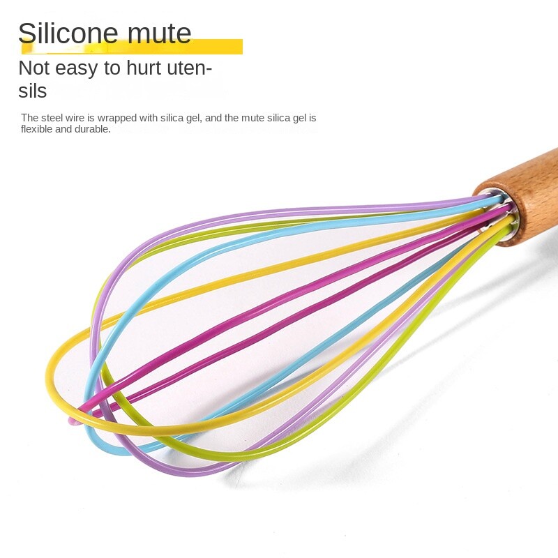 1бр силиконова бъркалка за яйца 10-инчова дървена дръжка Ръчна бъркалка за сметана и юфка Инструмент за печене