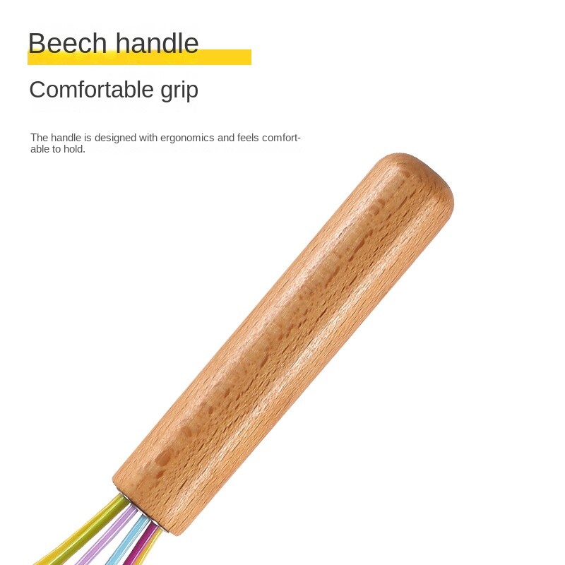 1бр силиконова бъркалка за яйца 10-инчова дървена дръжка Ръчна бъркалка за сметана и юфка Инструмент за печене