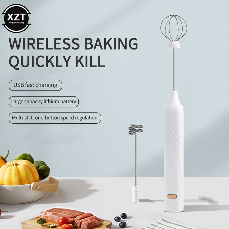 2 в 1 безжична бъркалка за яйца, електрическа USB пенообразувател за мляко, смяна на бъркалки, 3-скоростен миксер за кафе, ръчна бъркалка, кухненски инструменти