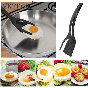 2 In 1 Grip Flip Tongs Egg Spatula Tongs Clamp Pancake τηγανητό αυγό ομελέτα γαλλικό τοστ Αναποδογυρισμένο Turner Αξεσουάρ κουζίνας