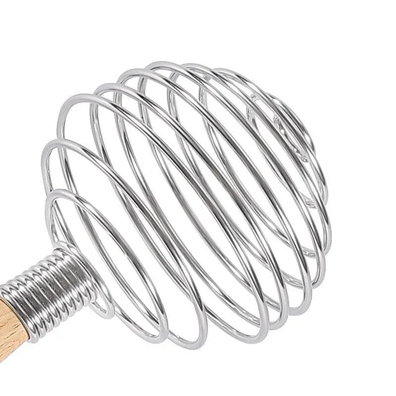 Разбиване на розово злато Пружинна бъркалка с топка от неръждаема стомана Спирална бъркалка с дървена дръжка Ръчен миксер за яйца Кухненски инструменти за печене