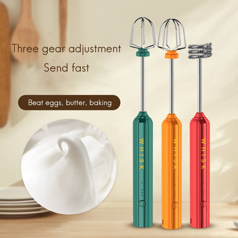 USB акумулаторна електрическа бъркалка за разбиване на яйца Ръчен блендер за кафе Домакински шейкър за мляко Миксер Пенообразувател Пенообразувател Червен