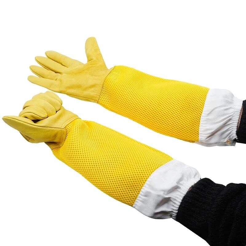 1 pāris biškopības cimdi Biškopja aizsargpiedurknes elpojoši pret bišu/dzeloniem aitādas garie cimdi Biškopības instrumenti