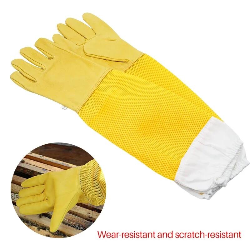 1 pāris biškopības cimdi Biškopja aizsargpiedurknes elpojoši pret bišu/dzeloniem aitādas garie cimdi Biškopības instrumenti