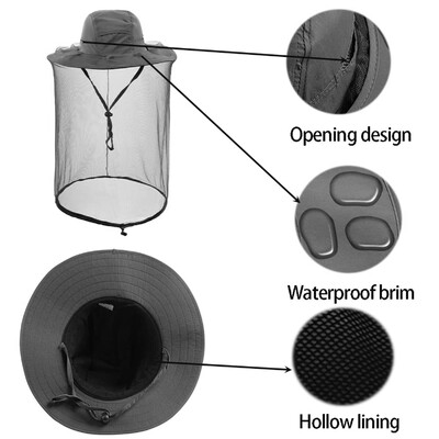Vīriešu makšķerēšanas cepure pret bišu kukaiņiem pret moskītu tīklu pret kukaiņu cepure Tīkla makšķerēšanas cepure āra cepure ar saules pārsegu
