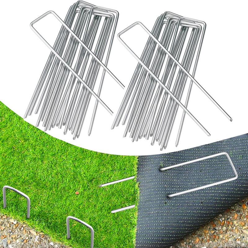 5 комплекта 6-инчови градински колове Тежкотоварни 11 калибър, галванизирани дворни скоби U колчета Огради Капково напояване Обезопасяващи колове Колове за примка