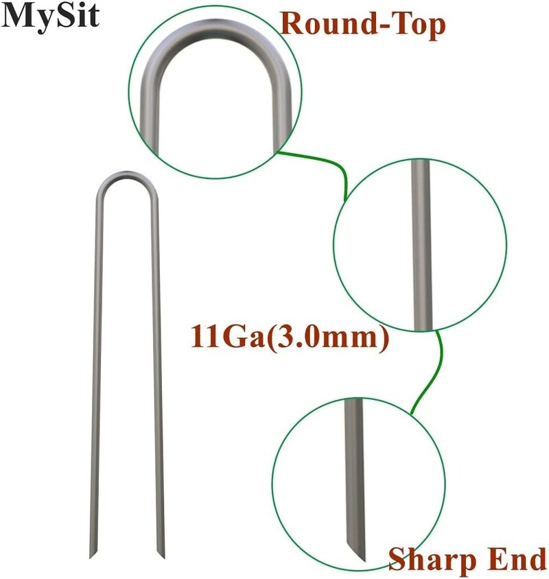 5 комплекта 6-инчови градински колове Тежкотоварни 11 калибър, галванизирани дворни скоби U колчета Огради Капково напояване Обезопасяващи колове Колове за примка