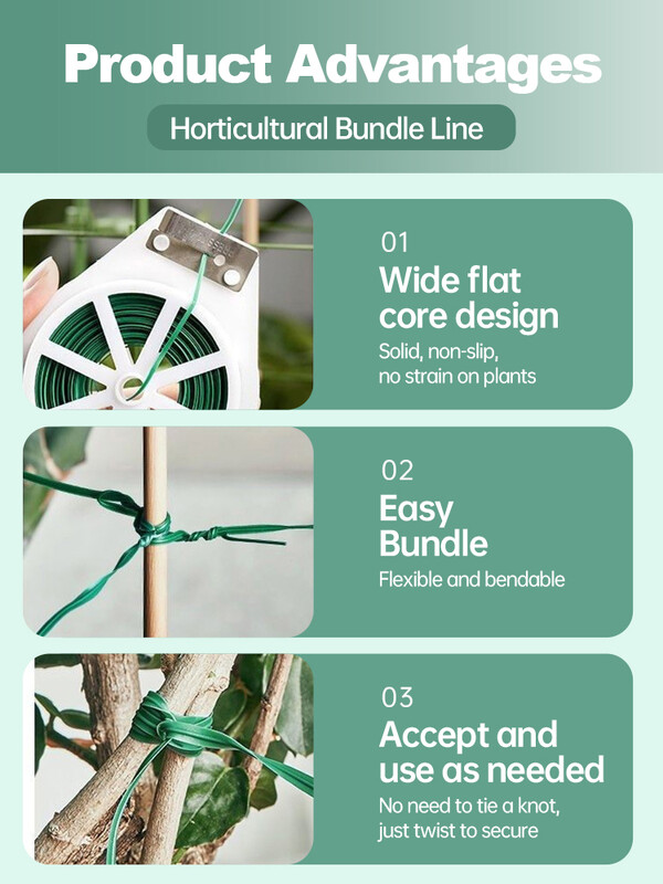 50 м Фиксирано въже за градинско растение Многократна зелена облицовъчна връв с фреза Здрава завъртаща се вратовръзка за растения Градинарство Фиксатор за присаждане на зеленчуци