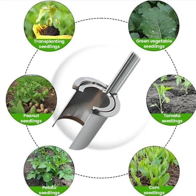 Машина за трансплантация на разсад за растения и овощни дървета Градинска варел от неръждаема стомана Машина за трансплантация Растителни цветя Изкопаване на разсад Артефакт