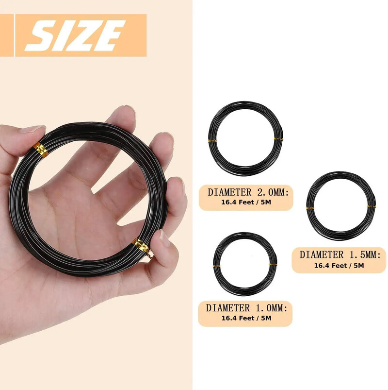 1/2/3 мм тел за бонсай 5 м проводници за обучение на дървета Алуминиеви проводници Тел за обучение на растения Черна градинска тел за оформяне на вътрешно бонсай дърво