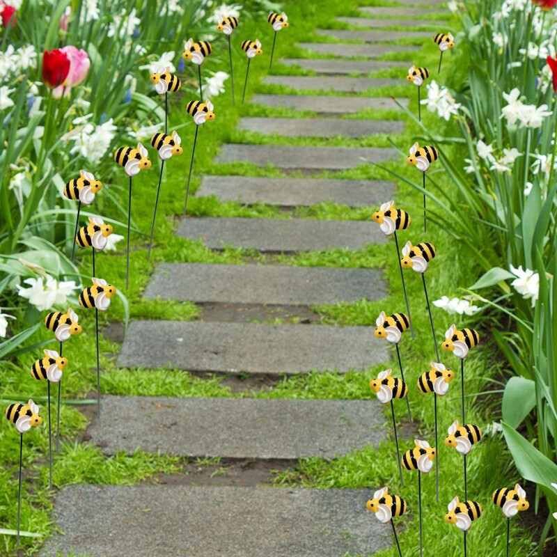 Lauko gėlių kuoliukai dekoratyviniai mažų bičių metaliniai sodo kuoliukai, 10 UV spinduliams atsparių vandeniui atsparių, neblunkančių lauko dekorų, skirtų bitėms