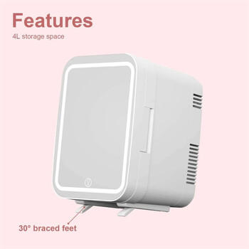 Cooseon 4L Mini Mirror Fridge, Beauty Makeup Грижа за кожата Хладилник, AC/DC Отопляем охлаждащ Beauty Refrigerator, Автомобилен мини хладилник