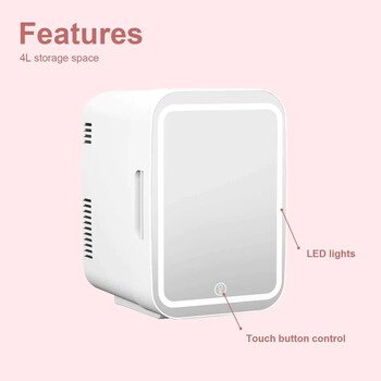 Cooseon 4L Mini Mirror Fridge, Beauty Makeup Грижа за кожата Хладилник, AC/DC Отопляем охлаждащ Beauty Refrigerator, Автомобилен мини хладилник