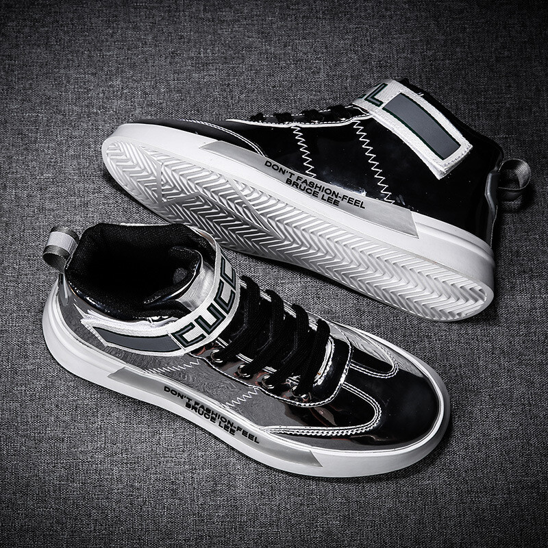 2020 нови есенни мъжки лачени лъскави високи обувки в корейски стил, модерни студентски плоски обувки, златни ежедневни обувки 46