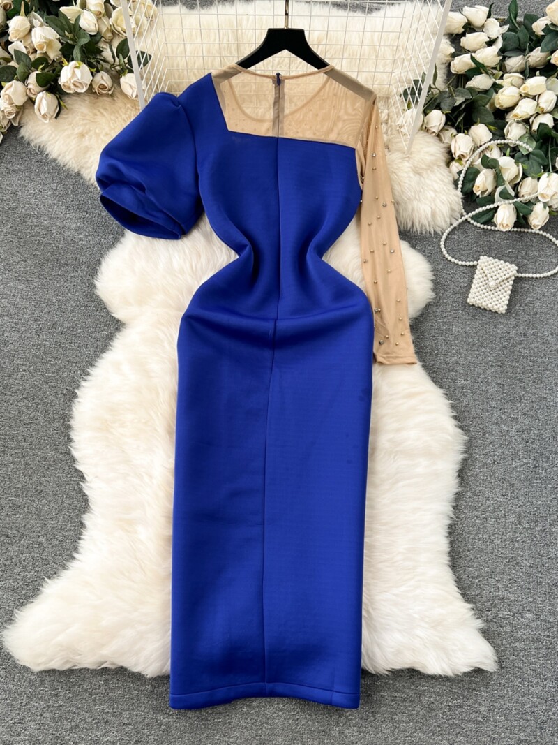 Večernja haljina za bankete Vrhunski dizajn slavnih Mrežasta haljina do sredine struka optočena dijamantima