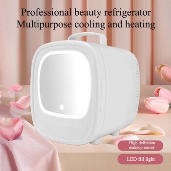 6L Mini Car Refrigerator Mirror Surface Fridge Car Home Dual-use Beauty Refrigerator Facial Mask Cooler with LED Light