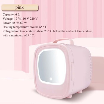 6L Mini Car Refrigerator Mirror Surface Fridge Car Home Dual-use Beauty Refrigerator Facial Mask Cooler with LED Light