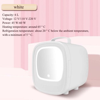 6L Mini Car Refrigerator Mirror Surface Fridge Car Home Dual-use Beauty Refrigerator Facial Mask Cooler with LED Light