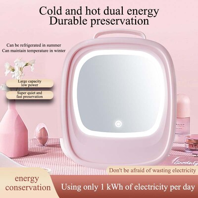 6L Mini Car Refrigerator Mirror Surface Fridge Car Home Dual-use Beauty Refrigerator Facial Mask Cooler with LED Light